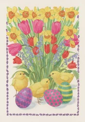 Kyllinger, æg og blomster, 1995 (wc på papir)
